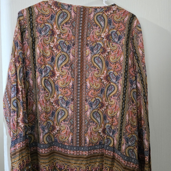 XL Crosby Orange Graphic Paisley Print Tie Front Blouse - Picture 6 of 7